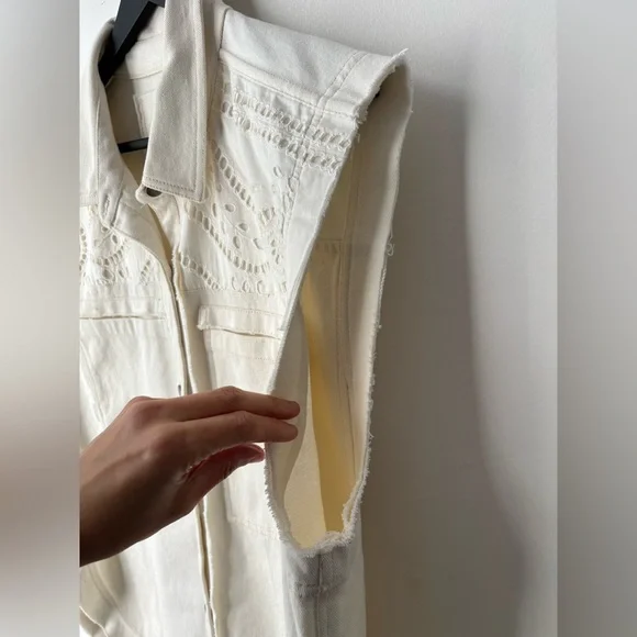 Free People We The Free Embroidered Denim Vest Boho Western Oversized - Picture 6 of 12